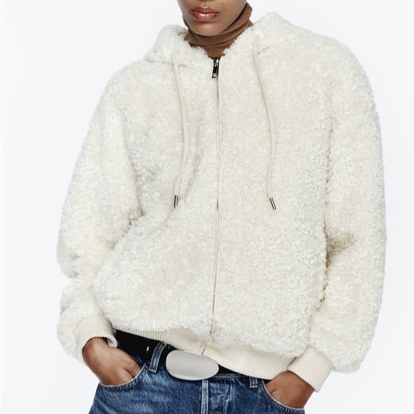 HOODED FLEECE JACKET - Ecru - Picture 8 of 11